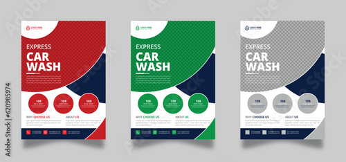 Car Wash best creative flyer design with 3 colors of creative shapes 
