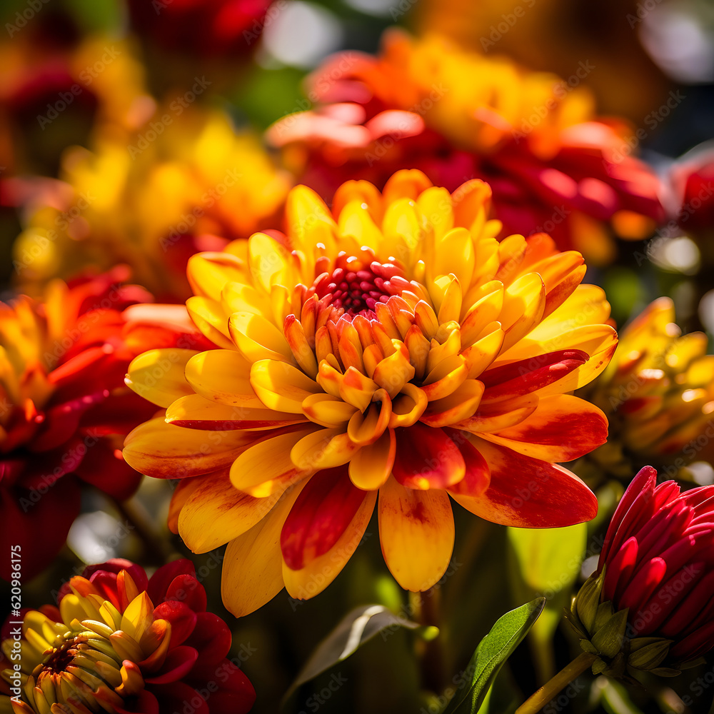 Fototapeta premium Closeup of beautiful yellow and red flowers in bloom.