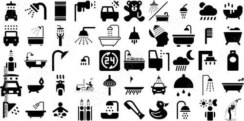 Huge Set Of Shower Icons Set Linear Design Clip Art Boat, Icon, Hygiene, Bathing Logotype For Apps And Websites