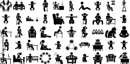 Massive Collection Of Sitting Icons Bundle Hand-Drawn Linear Cartoon Elements Business  Man  Icon  Sitting Element Isolated On Transparent Background