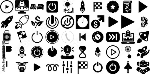 Huge Set Of Start Icons Pack Black Design Web Icon Web, Press, Initiate, Icon Pictograms Vector Illustration
