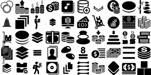 Mega Set Of Stack Icons Pack Isolated Concept Silhouette Casino, Symbol, Investment, Icon Elements Vector Illustration