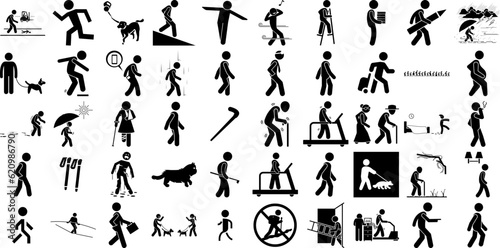 Massive Set Of Walking Icons Collection Hand-Drawn Solid Drawing Symbols Silhouette, Woman, Businessman, Man Silhouette Vector Illustration © roberta
