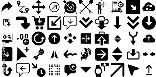 Huge Set Of Arrow Icons Collection Black Vector Symbols Draw, Infographic, Skip, Exit Logotype Vector Illustration