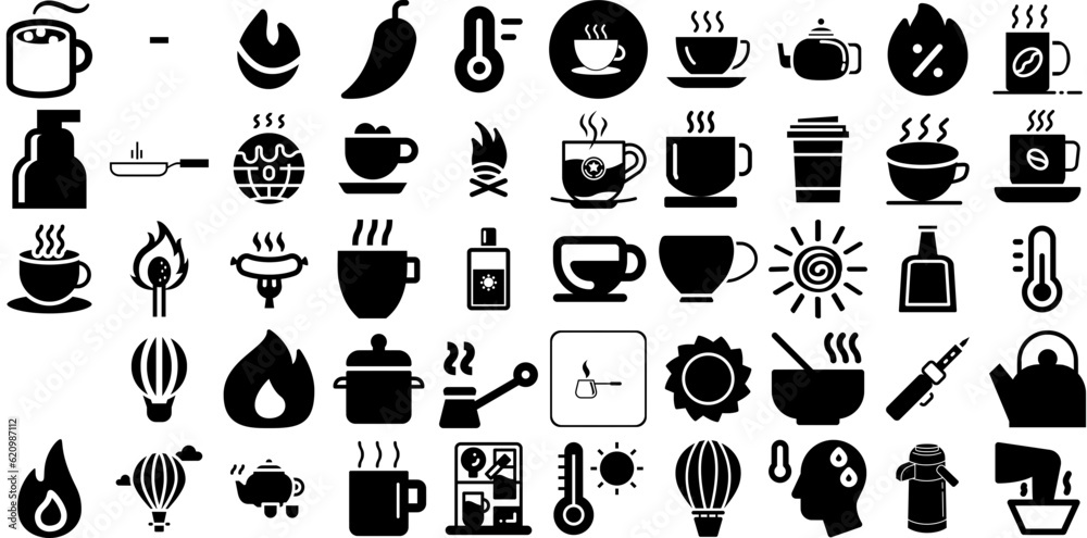 Big Collection Of Hot Icons Bundle Hand-Drawn Solid Drawing Symbol Symbol, Espresso, Icon, Clearance Symbol Isolated On White Background