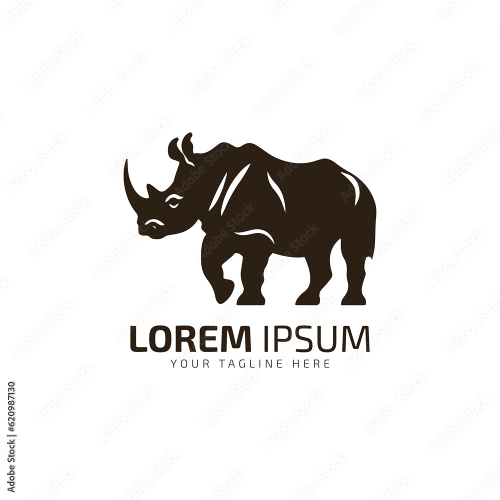 Vector illustration of a silhouette of a rhino standing on silhouette design isolated dark white background. Rhinoceros side view profile. Vector illustration of a silhouette of a rhino standing on silhouette design isolated dark white background. Rhinoceros side view profile.