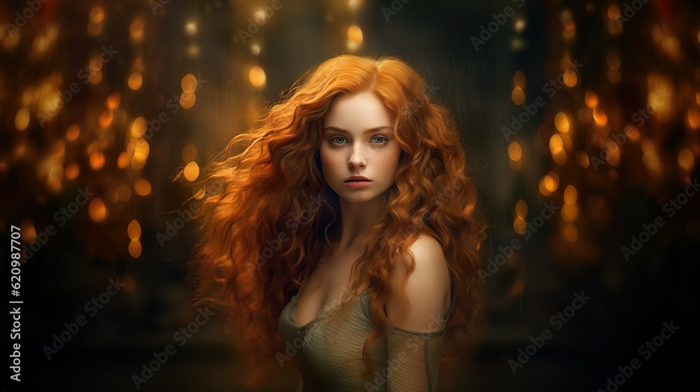 Beautiful Woman with Long Copper Hair