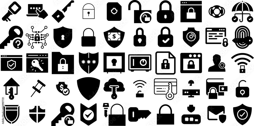 Massive Collection Of Secure Icons Pack Hand-Drawn Black Design Symbol Silhouette, Card, Icon, Person Symbol For Apps And Websites