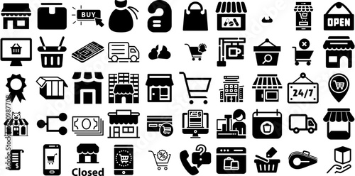 Massive Set Of Store Icons Pack Black Infographic Signs Symbol  Silhouette  Thin  Icon Elements Vector Illustration