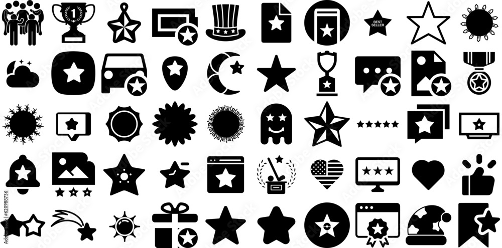 Mega Set Of Star Icons Set Hand-Drawn Linear Infographic Silhouette ...