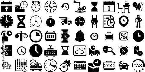 Mega Set Of Time Icons Bundle Black Modern Glyphs Finance, Rapid, Set, Patient Pictograph For Apps And Websites photo
