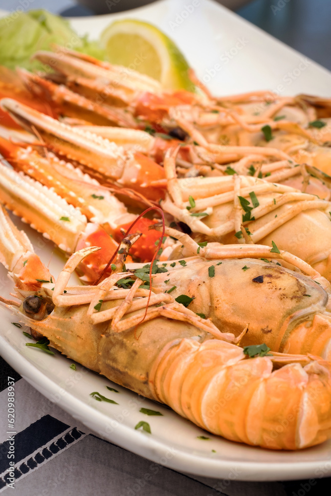 Croatia seafood grilled shrimps with lemon and parsley Croatia seafood grilled shrimps with lemon and parsley
