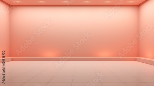 Empty geometrical Room in Light Salmon Colors with beautiful Lighting. Futuristic Background for Product Presentation.