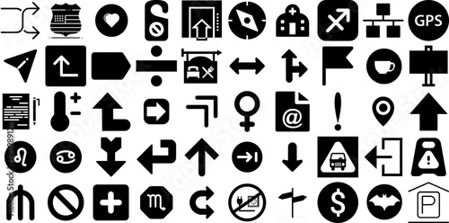 Massive Set Of Sign Icons Collection Black Drawing Pictogram Set, Open, Icon, Talk Buttons Vector Illustration