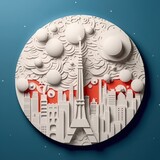 Paper Tower 3D Paper Cut Craft Illustration Symbolizing Bastille Day.