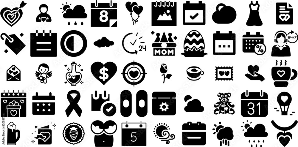 Massive Set Of Day Icons Collection Linear Modern Clip Art Nubes ...