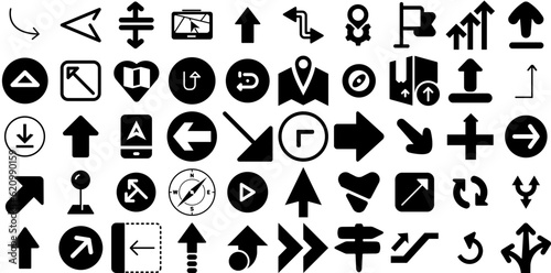 Huge Set Of Direction Icons Set Black Cartoon Symbol Renewal, Symbol, Icon, Way Pictograph Vector Illustration