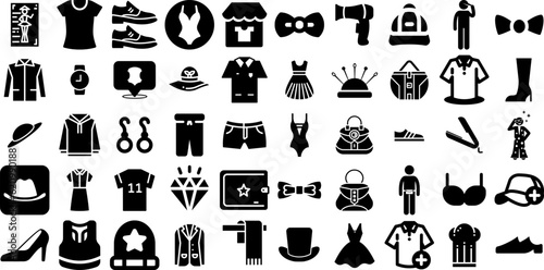 Mega Collection Of Fashion Icons Bundle Hand-Drawn Solid Concept Web Icon Open, Icon, Making, Silhouette Illustration Isolated On Transparent Background