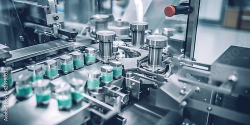 Top view of a pharmaceutical production line, a ballet of precision as pills are sorted and packaged , concept of Efficiency, created with Generative AI technology