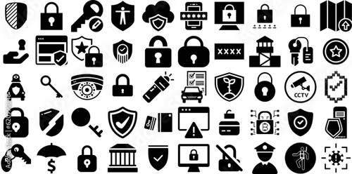 Big Collection Of Security Icons Pack Flat Design Elements Person  Set  Tool  Mark Element Isolated On White