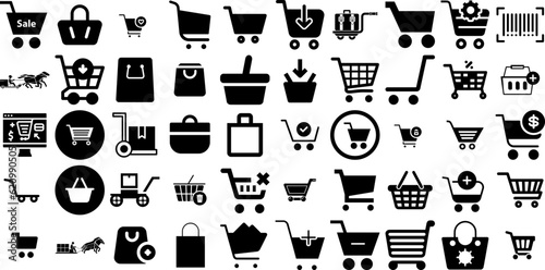 Huge Collection Of Cart Icons Collection Solid Modern Web Icon Symbol, Mark, Baggage, Icon Doodles For Computer And Mobile photo