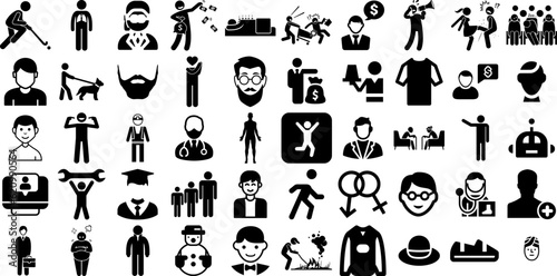 Mega Set Of Man Icons Collection Flat Simple Silhouette Silhouette, Profile, Workwear, Carrying Doodle Isolated On Transparent Background