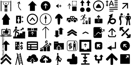 Massive Set Of Up Icons Pack Linear Vector Glyphs Icon, Symbol, Yes, Finance Buttons Isolated On Transparent Background