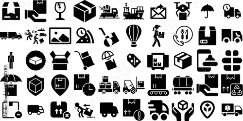Massive Collection Of Delivery Icons Bundle Hand-Drawn Isolated Vector Signs Rapid  Set  Global  Carousel Silhouette Isolated On Transparent Background