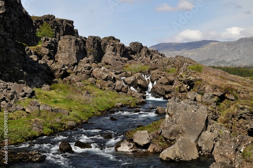 Waterfall in Thingvellir national park, golden circle, Iceland