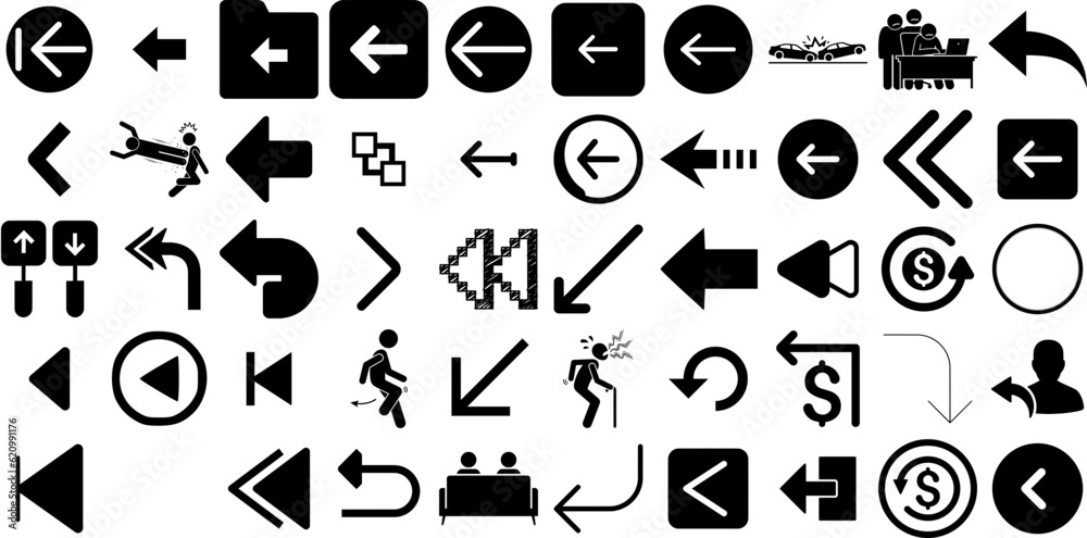 Huge Set Of Back Icons Collection Hand-Drawn Black Vector Pictogram ...