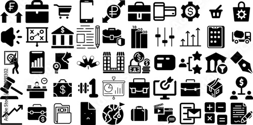 Big Set Of Business Icons Collection Hand-Drawn Solid Drawing Web Icon Infographic, Court, Modern, Pictogram Pictograms For Computer And Mobile