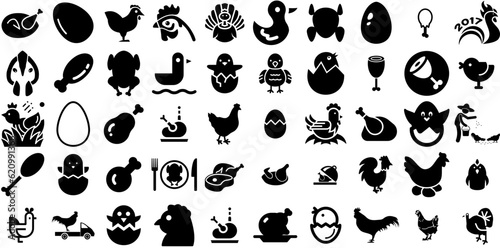 Big Set Of Chicken Icons Collection Linear Simple Pictogram Drumstick  Bake  Set  Symbol Elements Isolated On White Background