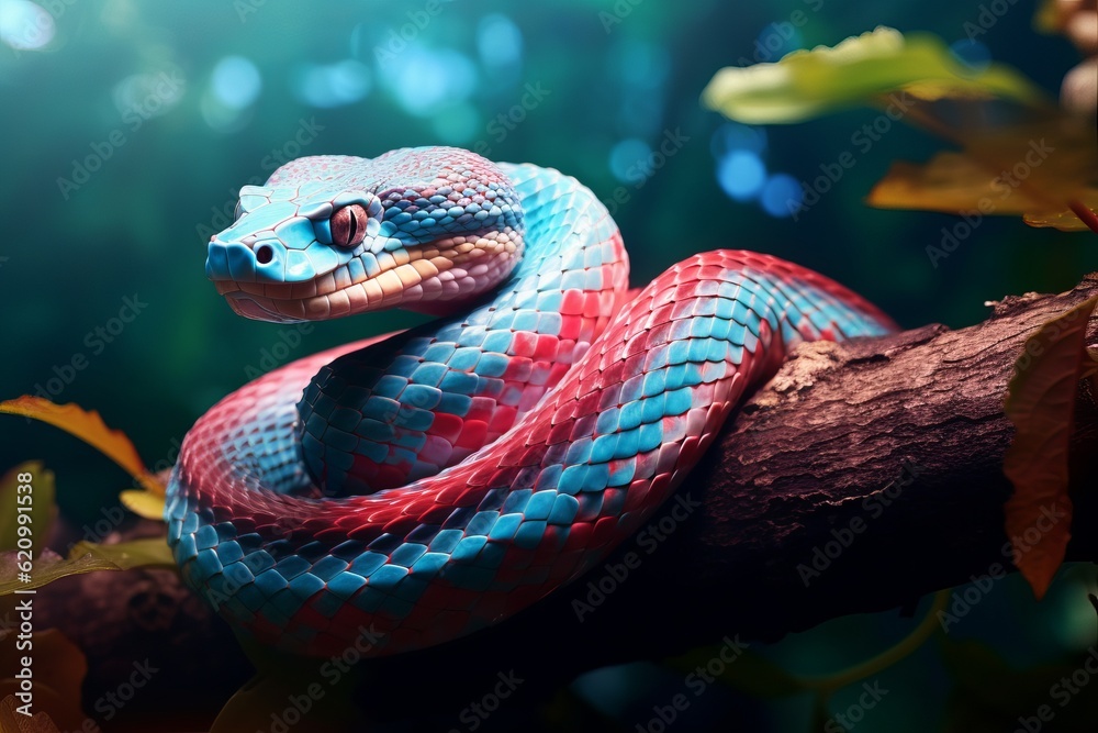 Fototapeta premium Blue viper snake on a branch