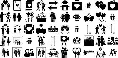 Big Collection Of Couple Icons Bundle Black Drawing Pictogram Marital, Icon, Couple, Festival Element Isolated On Transparent Background