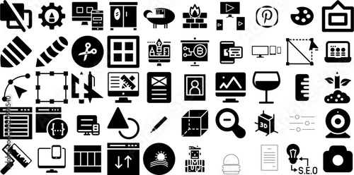 Big Collection Of Design Icons Collection Solid Simple Web Icon Silhouette, Infographic, Health, Doorway Pictograms Isolated On White Background