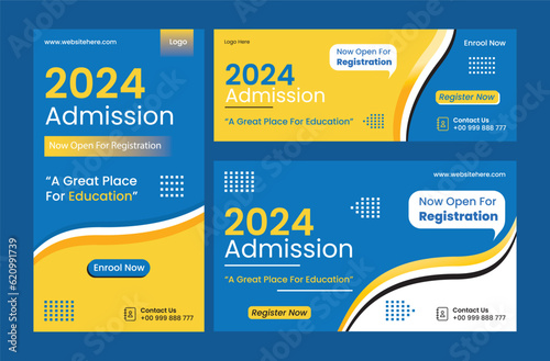 School Admission Banner Bundle, Back to School 2024, EPS 10, Social Media Banner or Post Design, Creative School Admission Poster Design, School Post creative Design, School Admission Bundle Deisgn