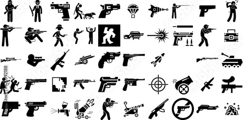 Huge Collection Of Gun Icons Bundle Hand-Drawn Linear Infographic Web Icon Gradient  Tool  Icon  Laundered Elements For Computer And Mobile