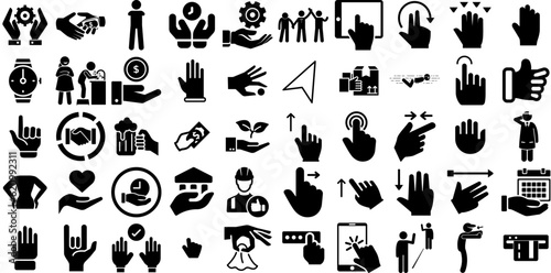 Big Collection Of Hand Icons Pack Hand-Drawn Isolated Cartoon Elements Silhouette, Pointer, Drawn, Health Element Isolated On Transparent Background