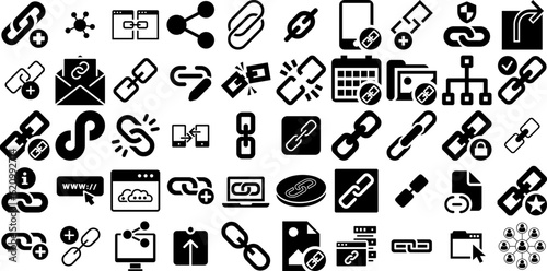 Massive Set Of Link Icons Set Hand-Drawn Linear Cartoon Clip Art Border, Icon, Symbol, Open Silhouette Isolated On White Background photo