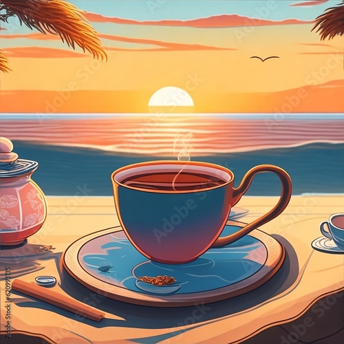 coffee cup on the beach