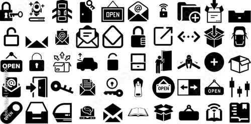 Big Collection Of Open Icons Collection Linear Drawing Glyphs Symbol, Doorway, Entrance, Icon Pictograms Vector Illustration