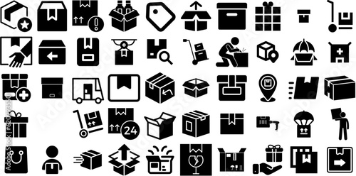 Huge Set Of Parcel Icons Pack Flat Concept Glyphs Parcel  Icon  Product  Package Graphic Isolated On White Background