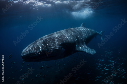 Sperm whale with a school of fish around it, Whale, bokeh Generative AI © Nati