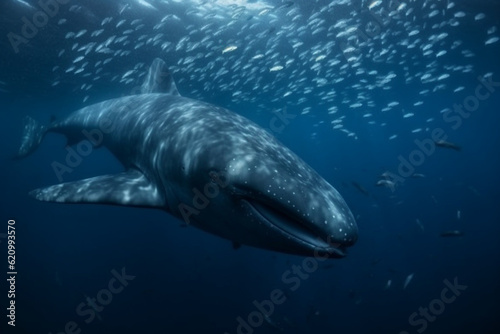 Sperm whale with a school of fish around it, Whale, bokeh Generative AI