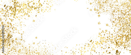 Gold sparkle splatter border . Gold Foil Frame Gold brush stroke on transparent background. 