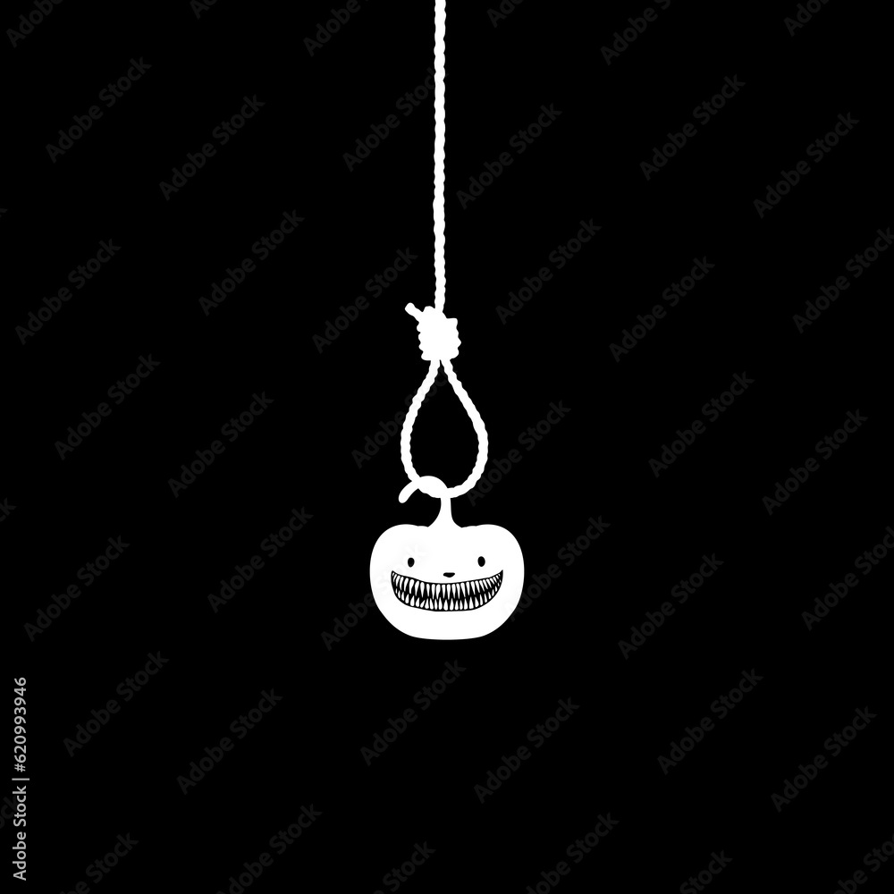 Scary Pumpkin hanging on gallows for sign, symbol and Halloween art illustration. Vector Illustration Scary Pumpkin hanging on gallows for sign, symbol and Halloween art illustration. Vector Illustration