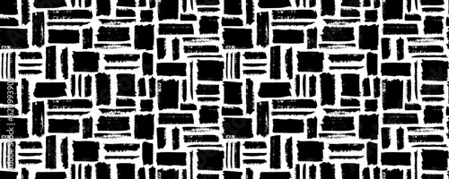 Seamless pattern with squares and rectangles. Geometric mosaic background. Vector textured hand drawn pattern.Brush stroke, lines, stripes, rectangles backround.