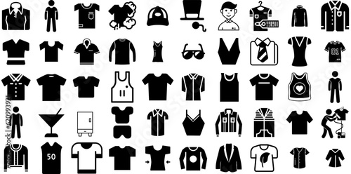 Massive Collection Of Shirt Icons Bundle Hand-Drawn Isolated Vector Signs Outline, Tee, Clothing, Short Doodles Isolated On White