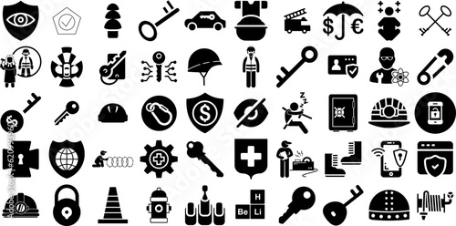 Mega Collection Of Safety Icons Set Linear Drawing Web Icon Glove, Icon, Crane, Occupational Symbol For Apps And Websites