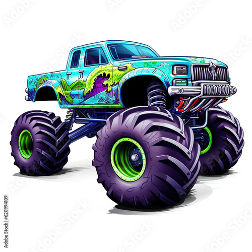 Monster Truck Sublimation Clipart. Monster Truck Cartoon Style for Kids Clipart PNG Sublimation isolated on Transparent Background.